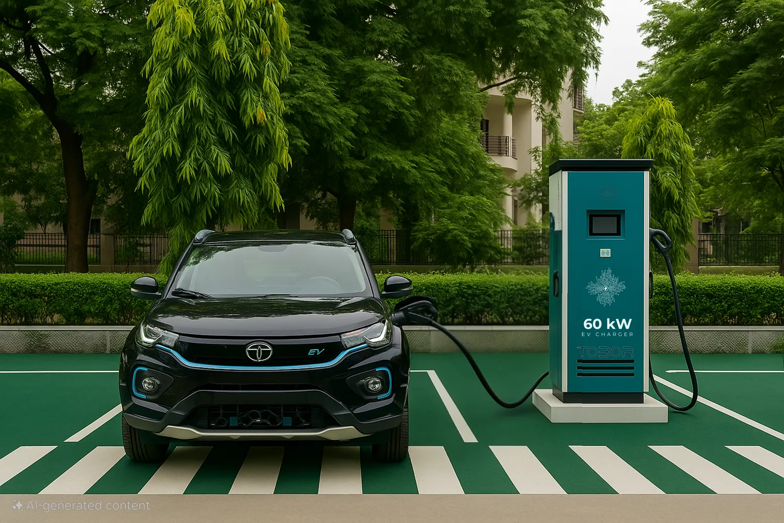 TOBOR 60 kW DC fast charger charging an electric SUV at an outdoor charging bay